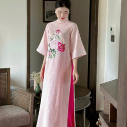 Áo Dài Cách Tân Thêu Hoa Nền Nã