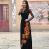 ÁO DÀI TAY PHỐI VẼ HOA
