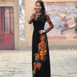 ÁO DÀI TAY PHỐI VẼ HOA