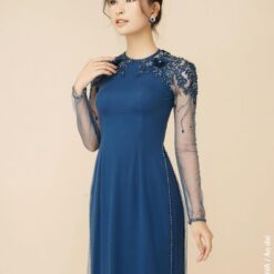 Áo dài dự tiệc kết hoa 3D trẻ trung