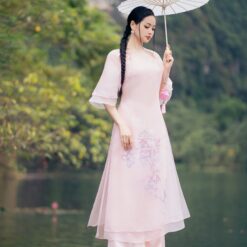 Áo Dài Thúy Miên - Áo Dài Cách Tân Tay Lỡ Dáng Suông Thêu Kết & Quần Áo Dài Trơn